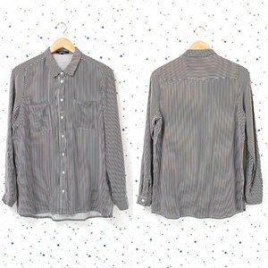 Black White Stripe Button Up Boyfriend Dress Shirt
